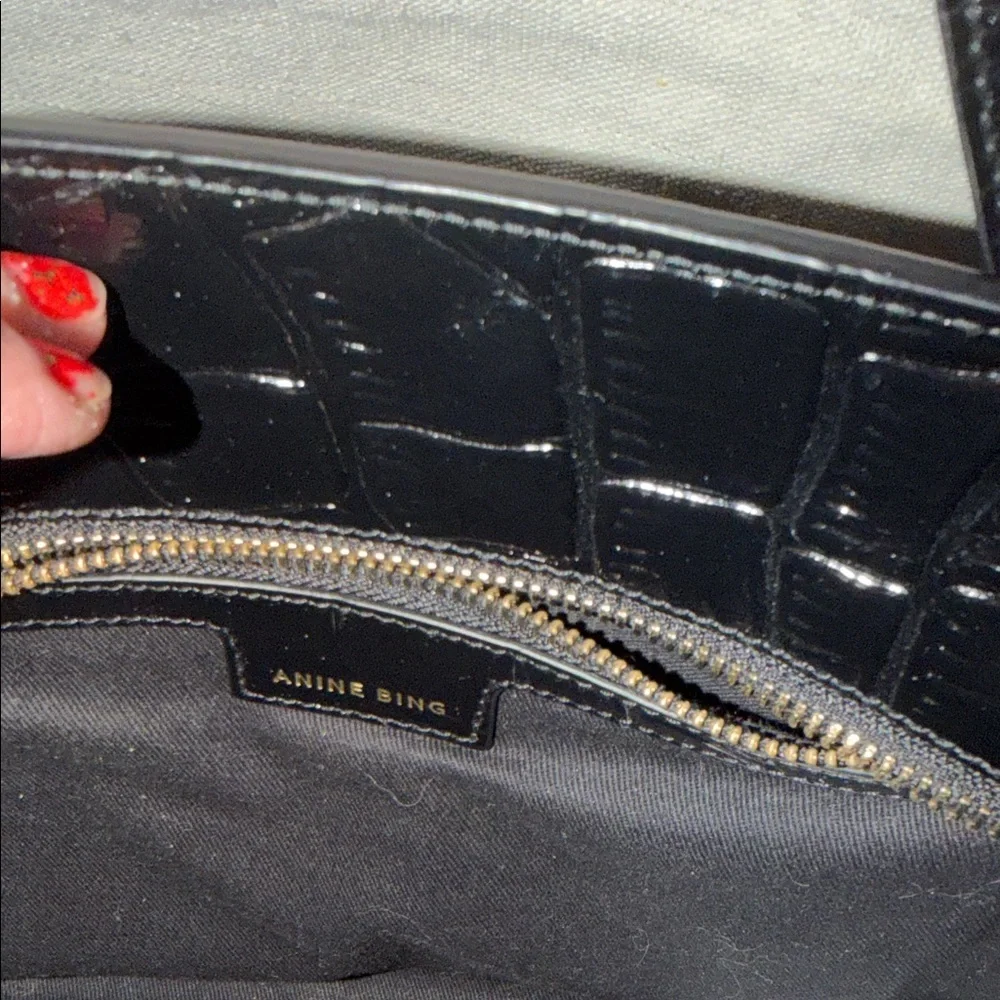 ANINE BING Black Croc-Embossed Satchel with Top Handles - Picture 7 of 14